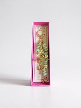 Studio Mint and Gold Beaded Bag Charm Keychain